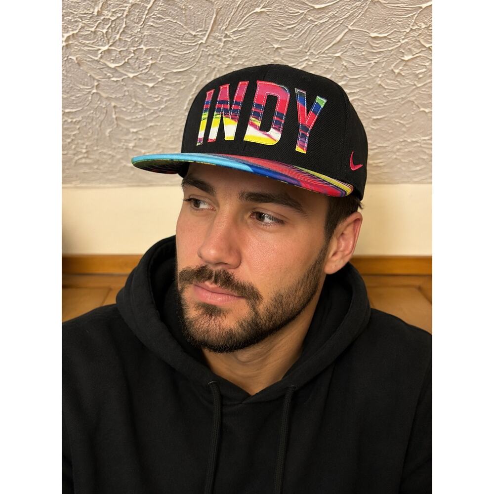 INDY Snapback Hat Black Graphic Flat Brim Adjustable Cap Indianapolis Streetwear